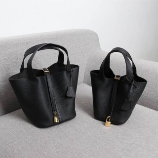 Rare! Hermes Picotin PM/MM Noir Silver Gold ern23301