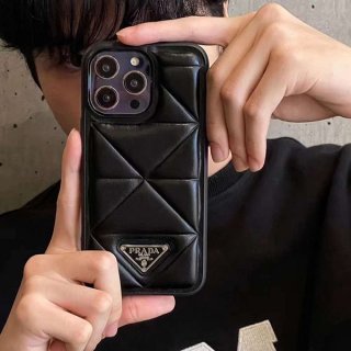 Tracked shipping [Prada] Leather smartphone case fake? iPhone 14 Pro/14 Pro Max case 1ZH165_2CLT_F0002