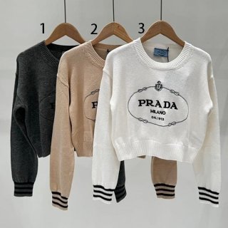 Perfect gift: Prada logo embroidered cotton cropped sweatshirt, 3 colors, pub25236