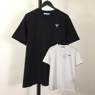Prada logo embroidered cotton T-shirt replica 2 colors puj21277