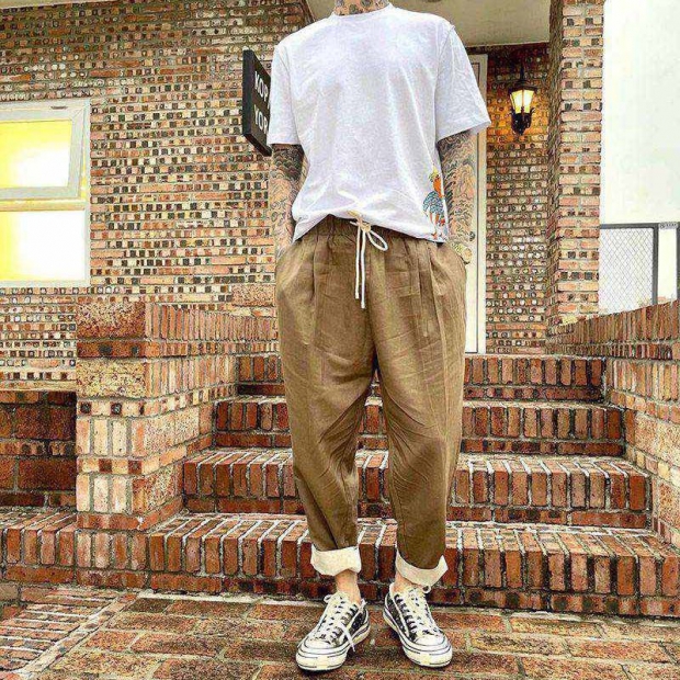 22SS Loewe Wide Pants Replica Flare Desert Cotton & Linen loa96450