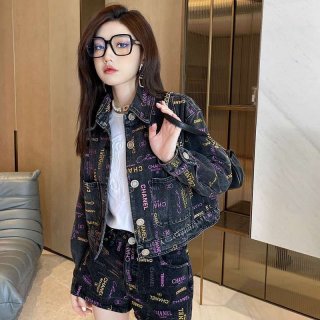 Popular Chanel copy printed denim jacket shr59717