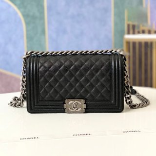 Chanel Boy Chanel 25cm fake black/silver hardware shw99193