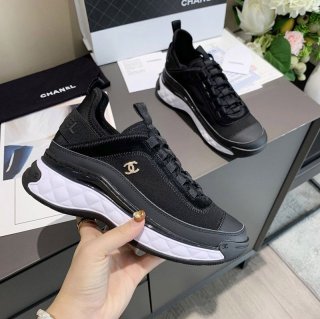 Super popular? Chanel suede velvet sneaker copy black shv39882