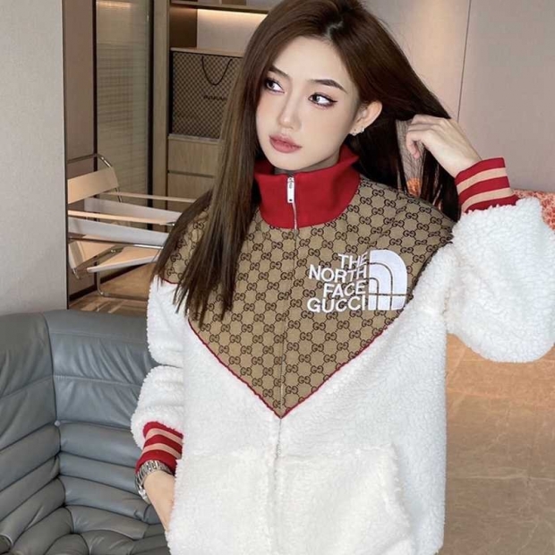 21AW New Gucci x North Face GG Jacquard & Fleece Jacket Replica gus96378