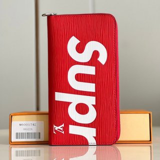 No customs duties Louis Vuitton Supreme fake Zippy Wallet copy collaboration long wallet red M60017