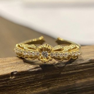 CHROME HEARTS Replica Floral Cross Gold Diamond Ring 22K Kuj88086