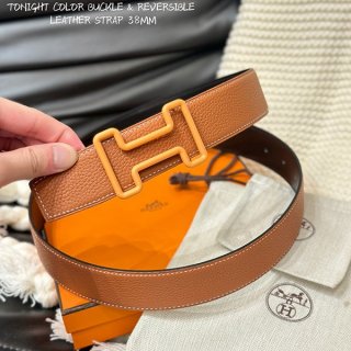 Hermes Replica Belt Buckle "Tonight Color" & Leather Belt (Kit) Black/Gold 38mm err86589