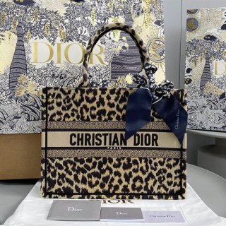 Dior Leopard Print Bag Book Tote Fake Large Leopard Embroidery M1286ZRHM