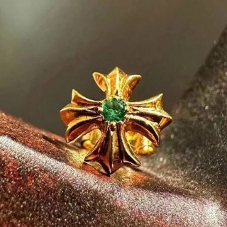 Very popular! Chrome Hearts 22K Gold CH Plus Emerald Earrings Fake Kuh77260