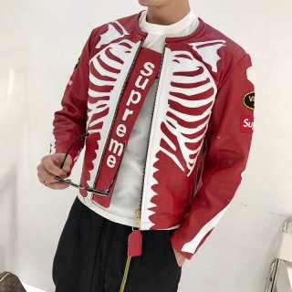 21AW New Supreme Fake Leather Jacket Vanson Leather Bones Jacket She85383