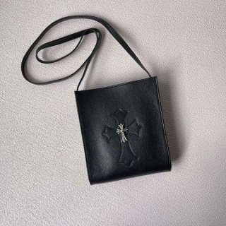 Very popular Chrome Hearts Square Pocket CH Cross Fake Leather Shoulder Bag Black Kua84131
