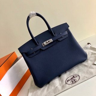 Treat yourself to a Hermes Birkin 25/30/35 replica, Blue Nuit Togo handbag, silver hardware erz03204