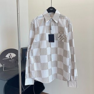 Hard to find Louis Vuitton Damier shirt replica long sleeve logo cotton 1AFJD9