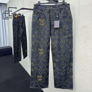 Extremely rare! Louis Vuitton embroidered denim pants replica vul76349
