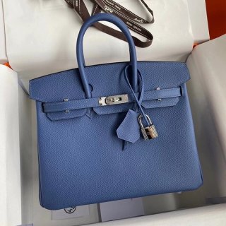 Hermes Birkin 25 Replica Blue Saphir Togo Handbag Silver Hardware erm85512