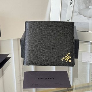 Prada ★ Popular as a gift Saffiano metal logo folding wallet pug17385
