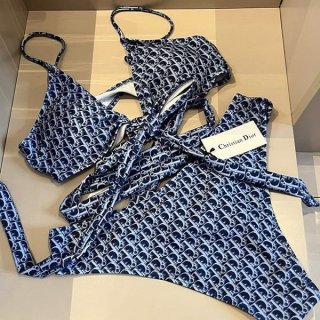 Eye-catching color Dior Oblique bikini top and bottom set copy det37795