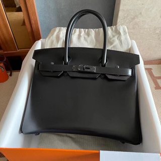 Extremely rare! Hermes So Black Birkin 30 replica, grade N, black box calf, black hardware, erl77595