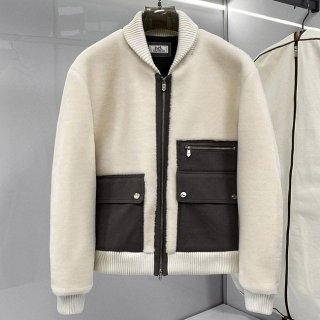 Hermes ert08656 ribbed sleeves and collar, lamb fur jacket with pockets