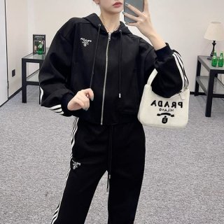 Attention ★ Prada fake hooded denim blouson jacket top and bottom set pub50710