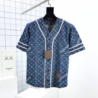 Eye-catching color Louis Vuitton Supreme fake jacquard denim baseball uniform Shy03746