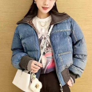 High Quality Louis Vuitton Denim Print Crop Puffer Jacket Fake 1AGBUE
