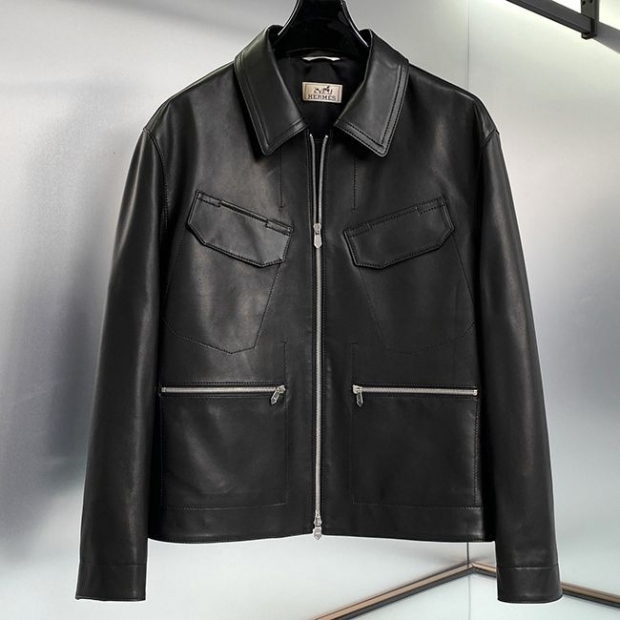 Rare Hermes Straight Cut Replica Leather Jacket ery35483