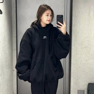 Balenciaga logo hoodie replica hooded fleece jacket with hood Black 810113TQQ02