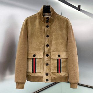 Gucci suede bomber jacket with web stripe replica guo91144 with tracking
