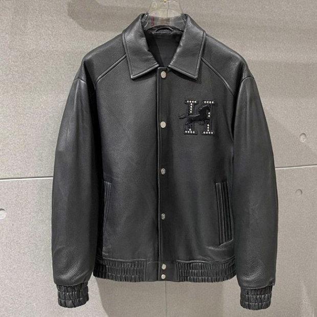 《Very Popular》Hermes Saddle Print Leather Front Fake Jacket erz48145