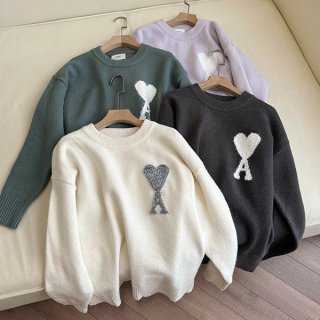 Rare Ami Paris Replica Crew Neck Logo Sweater Knit 4 Colors amx85777