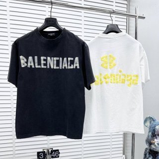Perfect gift: Balenciaga Tape Type T-shirt, fake logo, short sleeve, cotton, 2 colors, bap73141