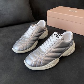 Super limited edition Miu Miu baseball sneakers replica silver myb95182