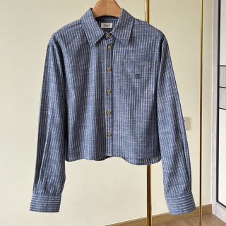 Celine Triomphe embroidered corduroy cropped shirt Cej77233