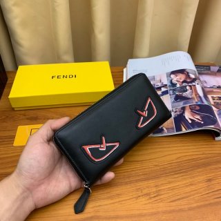 Popular Fendi Zip Around Long Wallet Replica Black Bag Bugs Zipper Wallet Customized fen64906