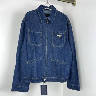 ★Safe shipping with tracking Prada fake logo plate denim jacket blue put40168