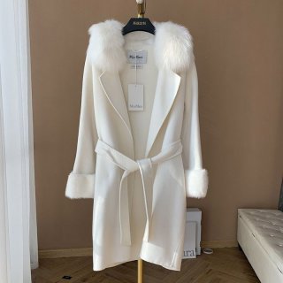 Eye-catching color Max Mara Pure Cashmere Coat Replica White maf38881