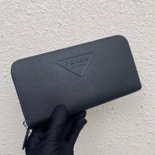 Prada Replica Saffiano Embossed Leather Zip Around Long Wallet Black 2ML317_2D1Q_F0002
