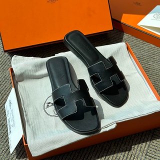 《Very Popular》Hermes Oran Sandals Replica Women's Black eri17277