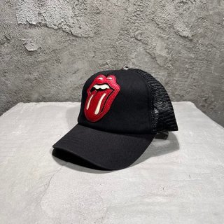 Chrome Hearts Mesh Cap Replica Rolling Stones Leather Patch Trucker Hat Black Kug96302