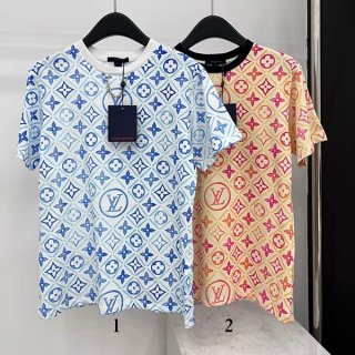 Free shipping Louis Vuitton Monogram Cotton Short Sleeve T-Shirt Replica 2 colors vum14439