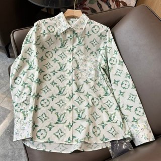 Louis Vuitton Monogram Long Sleeve Cotton Shirt Replica with Tracking vuz21921
