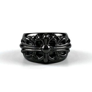 CHROME HEARTS Floral Cross Ring Black Rhodium Kun55542