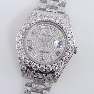 Limited Rolex Watch Replica 39MM Men's White Full Diamond Day Date roj31634