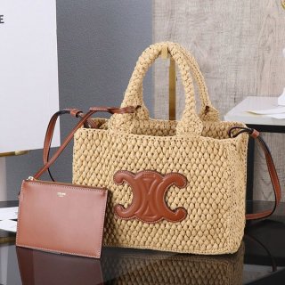 Celine Replica Small Cabas Tais in Raffia and Calfskin 116302FF7