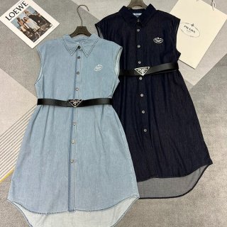 ★Popular in Japan! Prada logo cotton denim shirt replica in 2 colors puz00303
