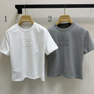 Nice Miu Miu logo cotton fake short sleeve T-shirt myw13994