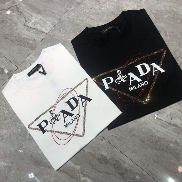 New Spring/Summer Prada Logo Cotton T-Shirt, Replica, 2 Colors, puw68086