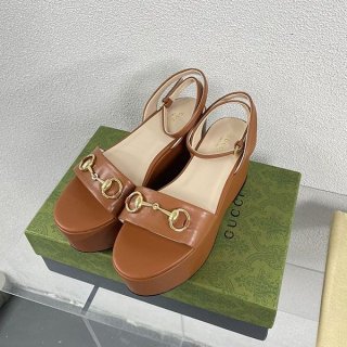 Tracking included Gucci Horsebit leather replica platform sandals gux65640